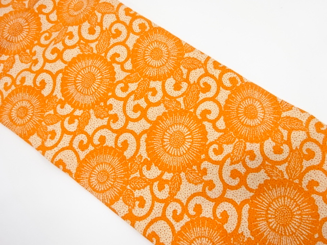 JAPANESE KIMONO / NAGOYA OBI / SILK / SCATTERED NORI & KIKU & ARABESQUE